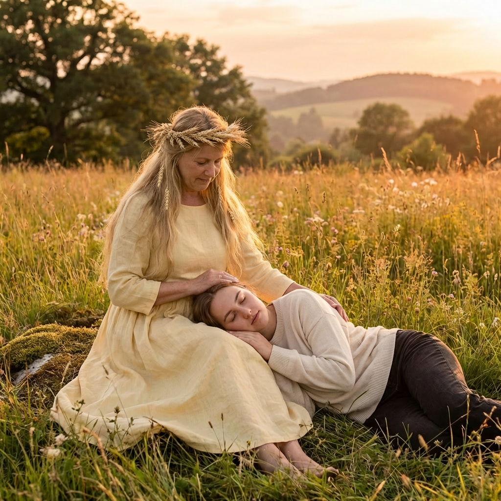 Demeter offene Haare mit Korn