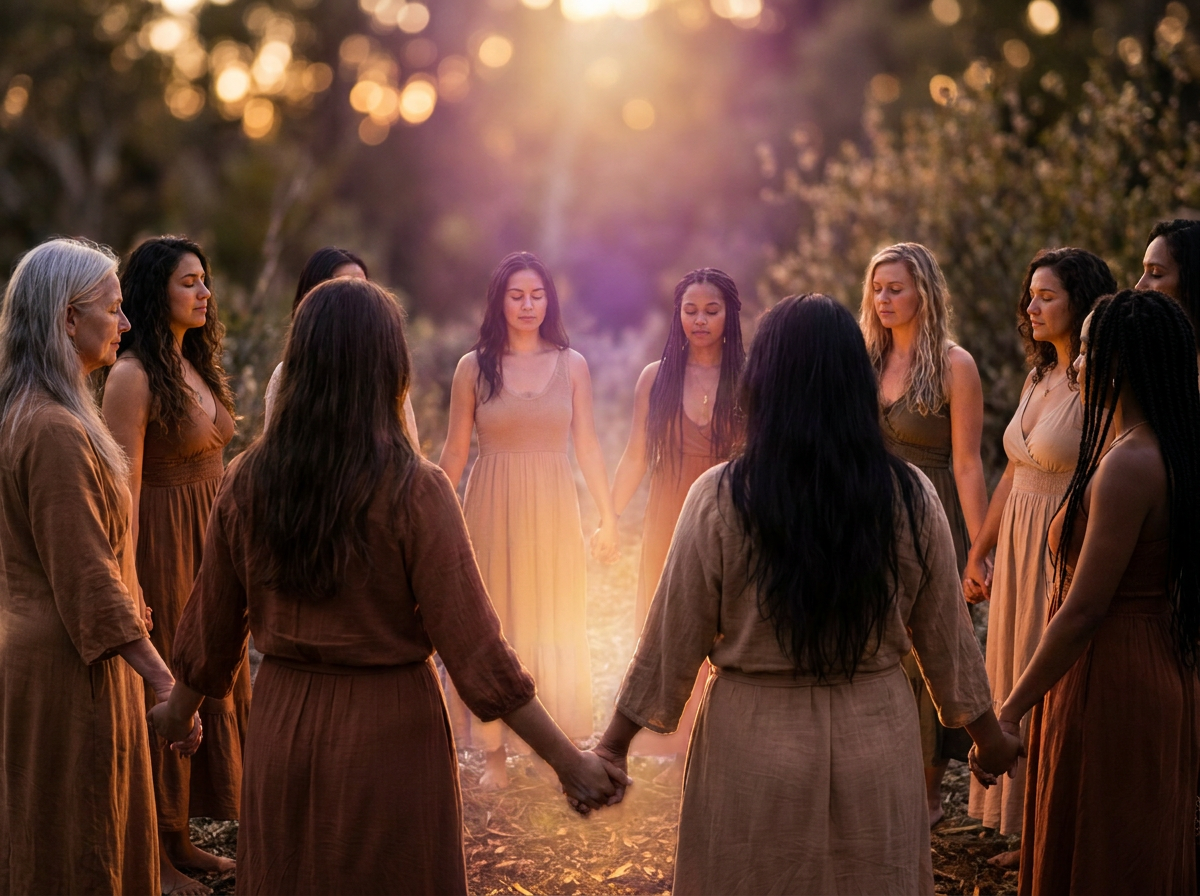 Frauen im Kreis Hände halten Licht